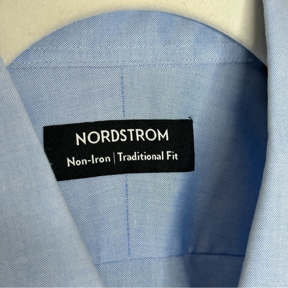 NORDSTROM Men's 15 32/33 Traditional Fit Non-Iron Button Down Shirt Blue - Picture 5 of 6